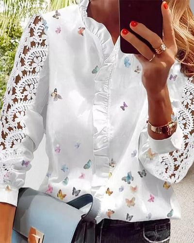 Lace Blouse with Printed Panels