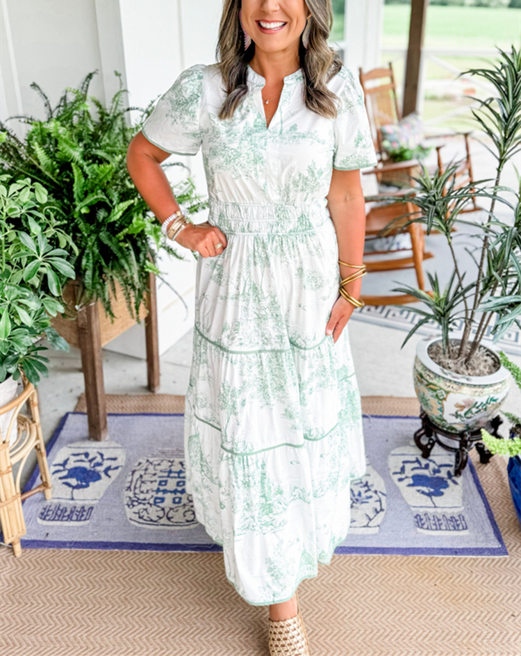 Blythe | Ruched Print Tiered Maxi Dress