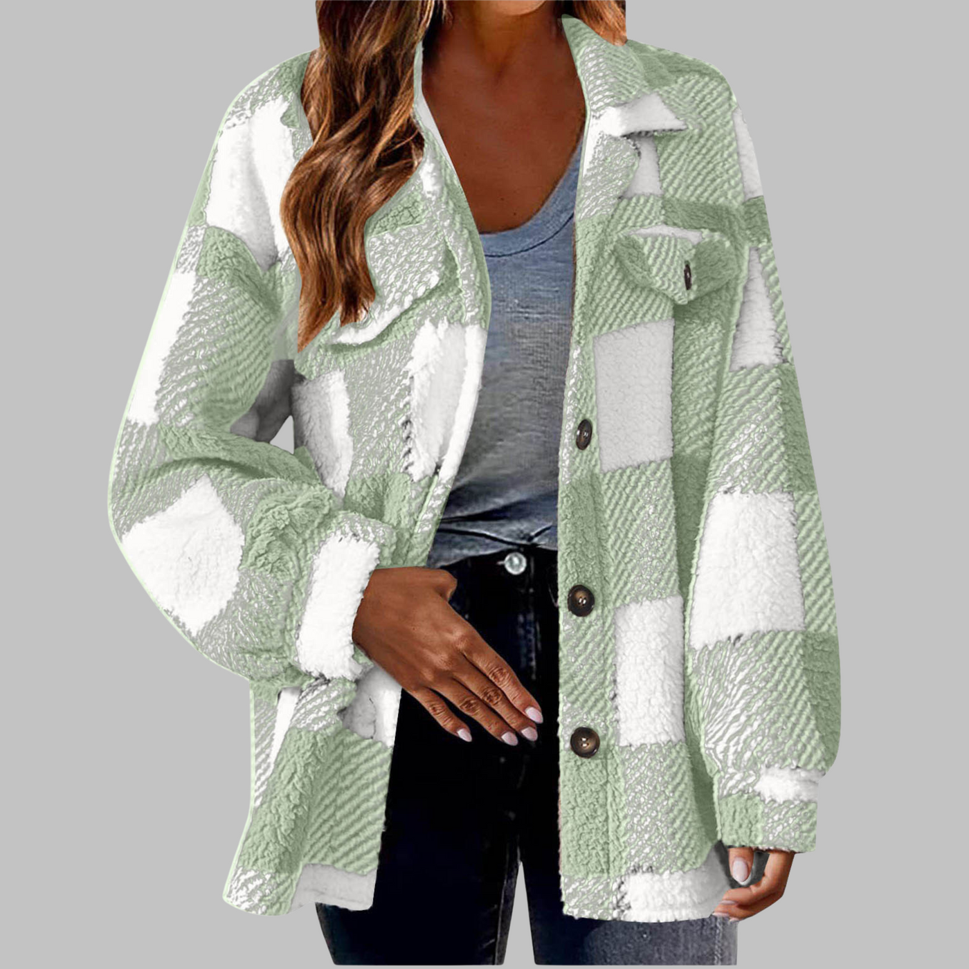 Ermi | Casual Plaid Button Down Long Sleeve Jacket