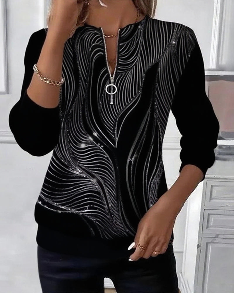 Casual Printed Zip-Up Sweatshirt