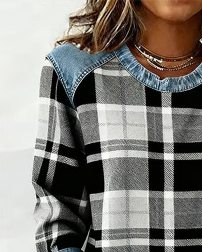 Trendy Checkered Patchwork Sweatshirt