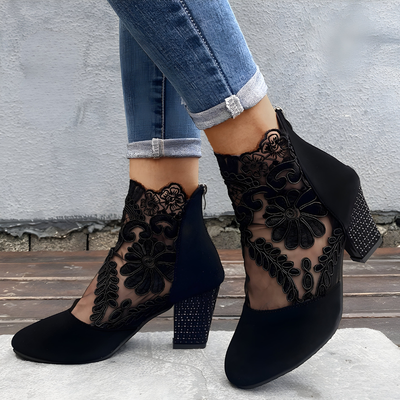 Evelyn | Lace-Mesh Heeled Ankle Boots