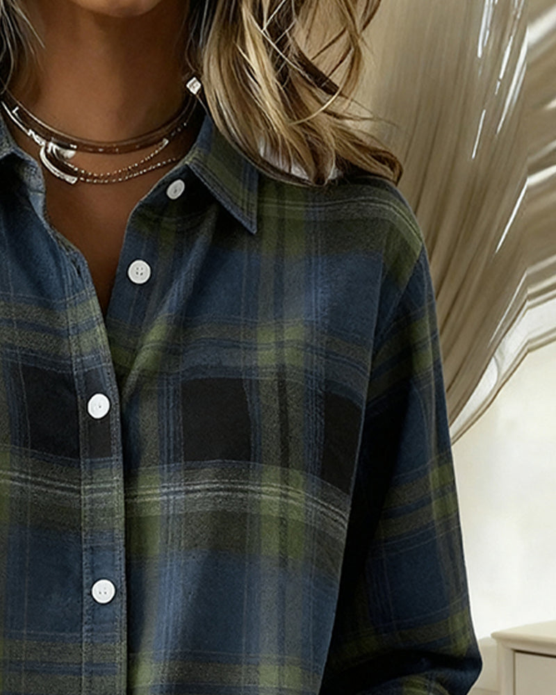 Shirt with Plaid Pattern and Collar