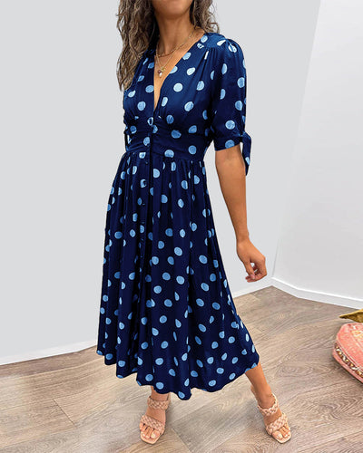 ANKA | Polka Dot Dress with Flared Skirt and Defined Waist