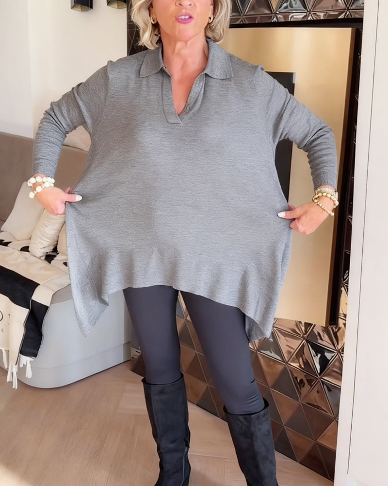 Irregular Collar Top with Long Sleeves