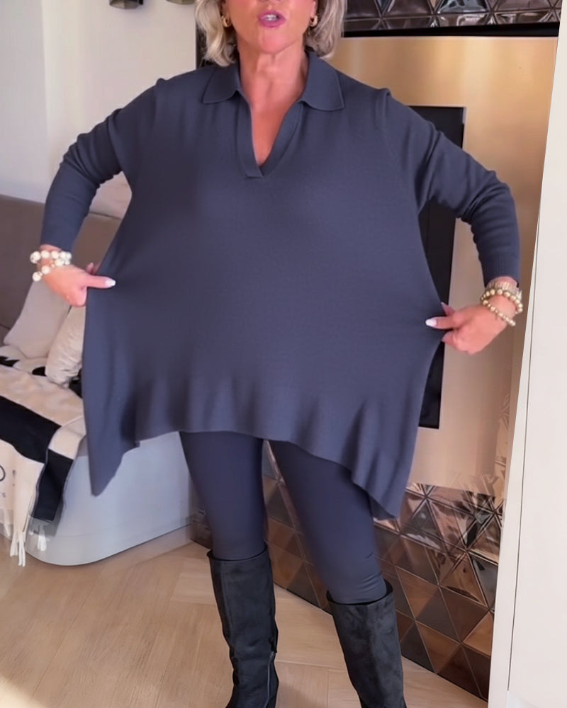 Irregular Collar Top with Long Sleeves