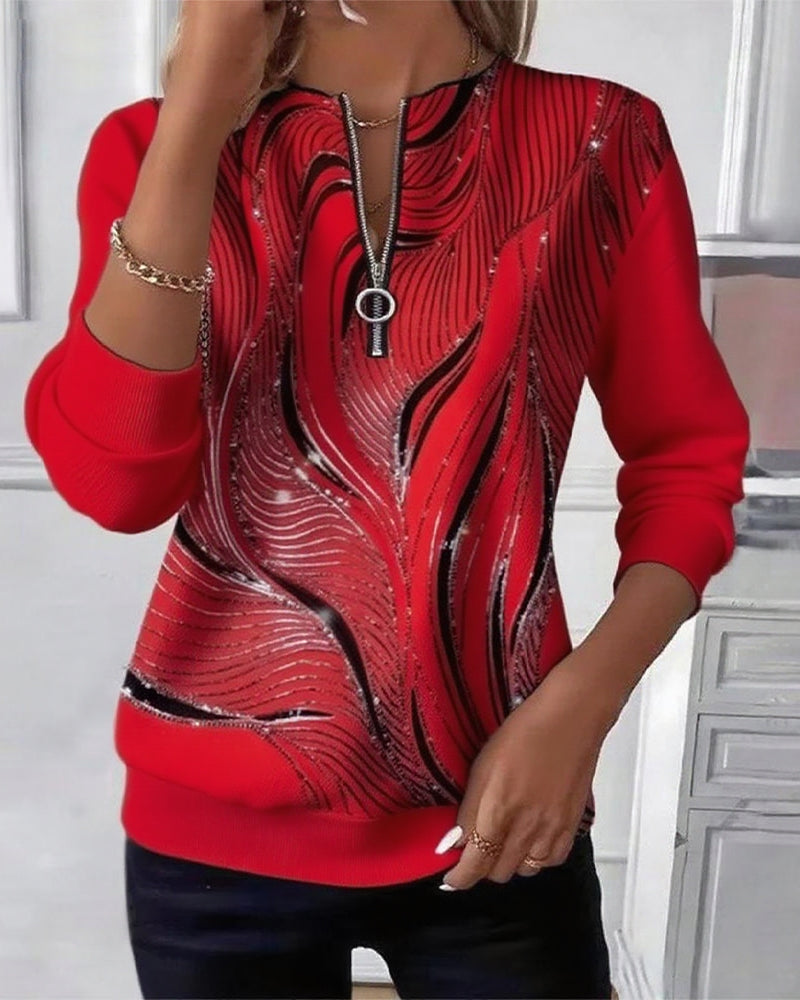 Casual Printed Zip-Up Sweatshirt