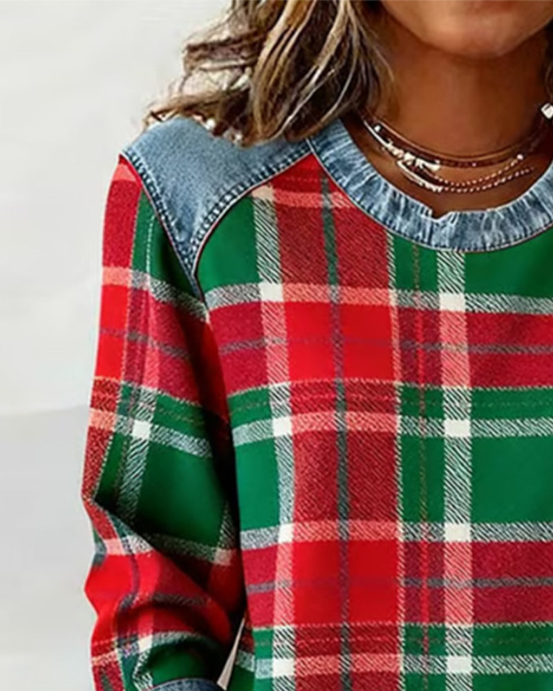 Trendy Checkered Patchwork Sweatshirt