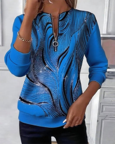 Casual Printed Zip-Up Sweatshirt