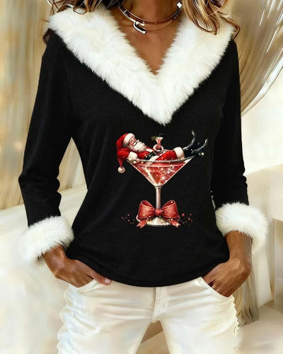Top Plush Christmas Printed Long Sleeves