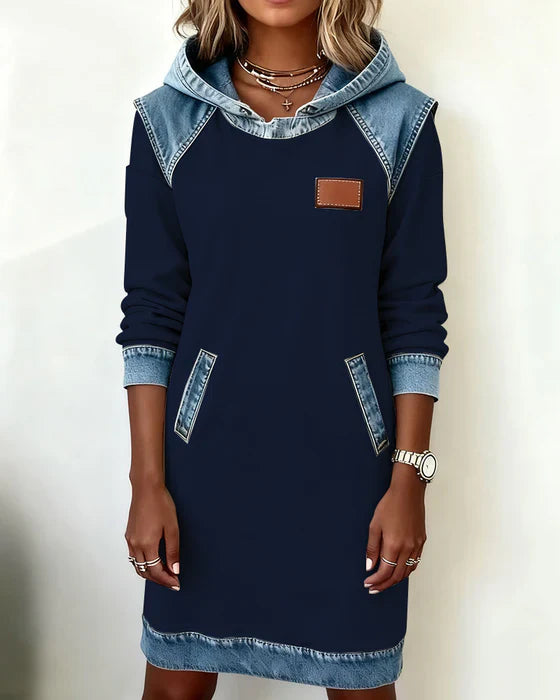 Lunariae - Casual Hooded Dress with Contrasting Style