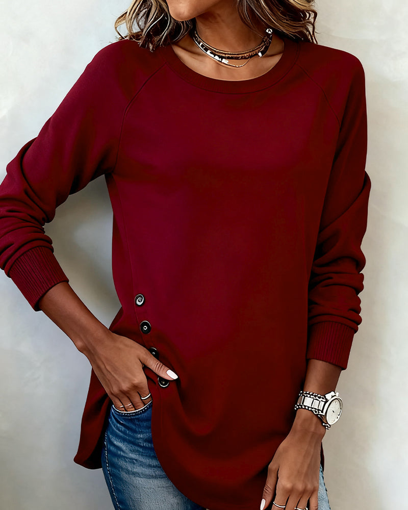 Irregular Hem Sweatshirt with Raglan Sleeves