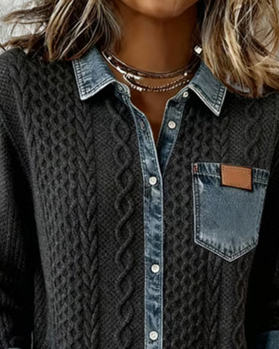 Long Sleeve Patchwork Denim Shirt