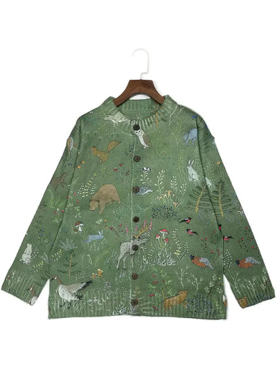 HIYA™ | Cozy Knitted Cardigan with Forest-Inspired Print