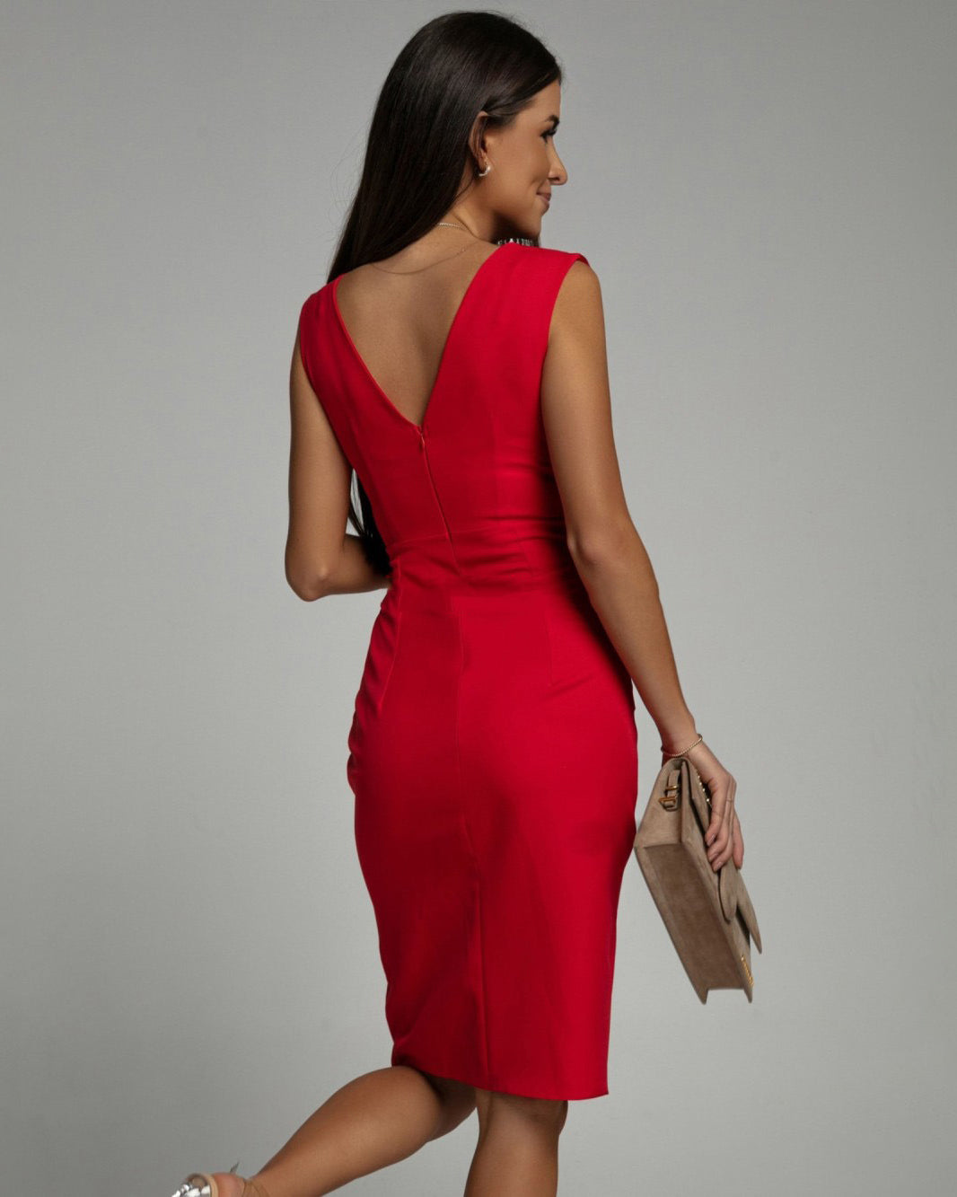 BRENDA | Fitted Dress with a V-Neck and Slit