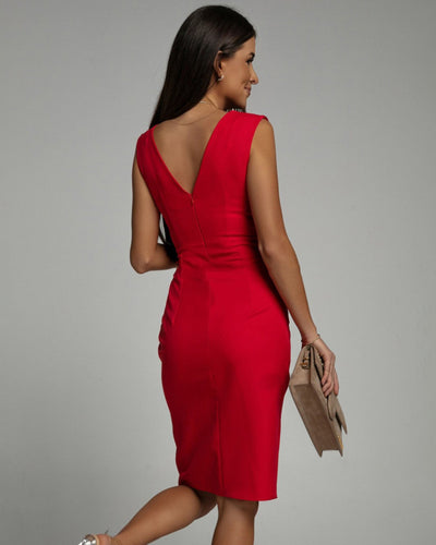BRENDA | Fitted Dress with a V-Neck and Slit