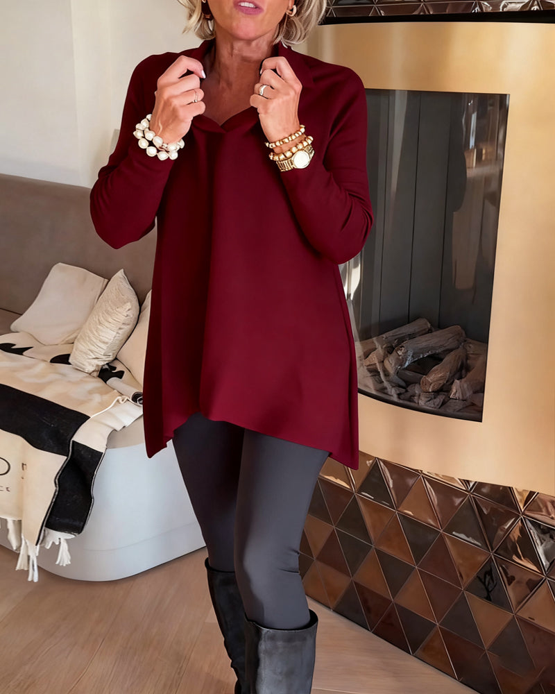 Irregular Collar Top with Long Sleeves