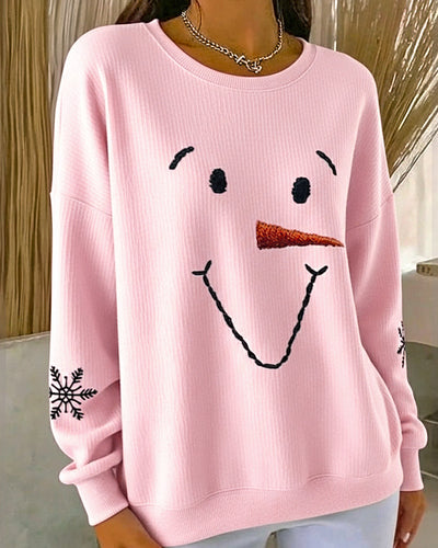 Printed Snowman Sweatshirt with Round Neck
