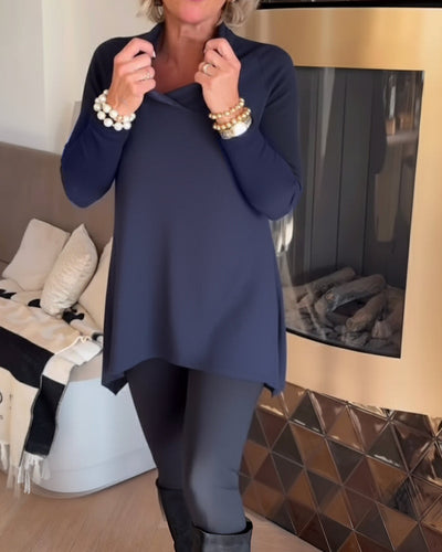 Irregular Collar Top with Long Sleeves