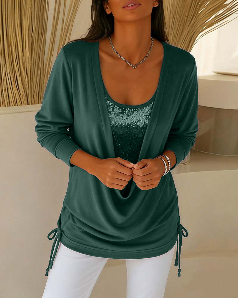 Two-Tone Sequin Top Effect Two-in-One