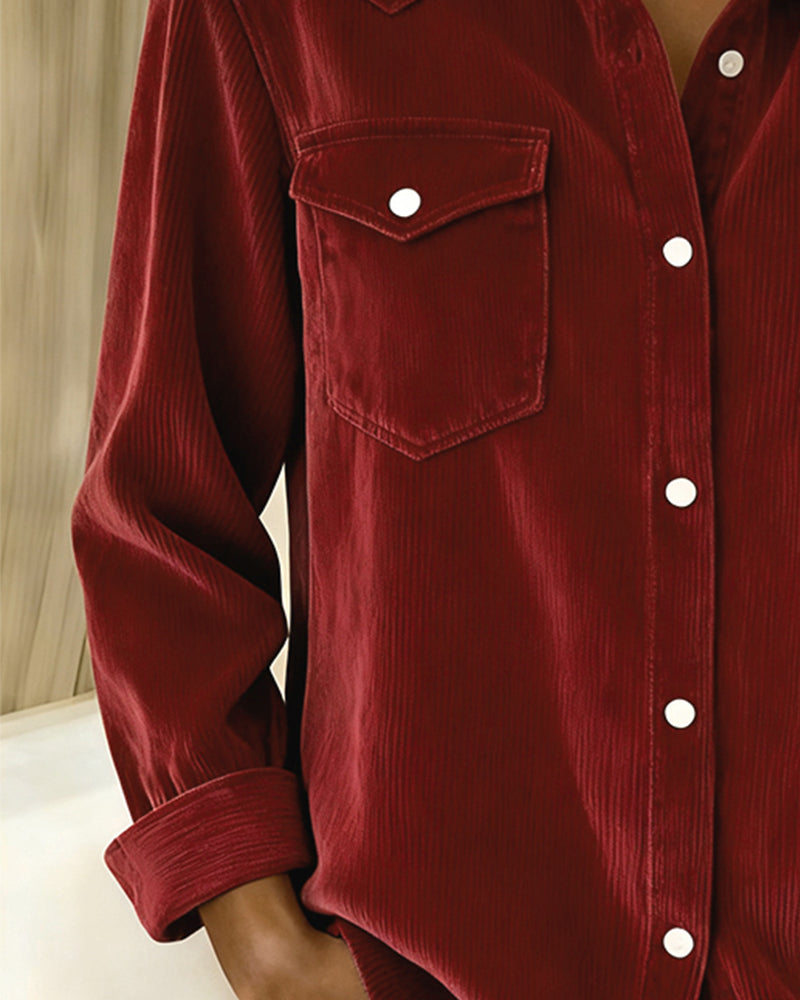 Long Sleeve Button-Up Shirt with Lapel