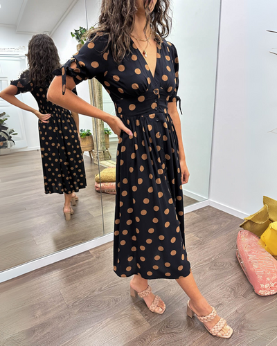 ANKA | Polka Dot Dress with Flared Skirt and Defined Waist