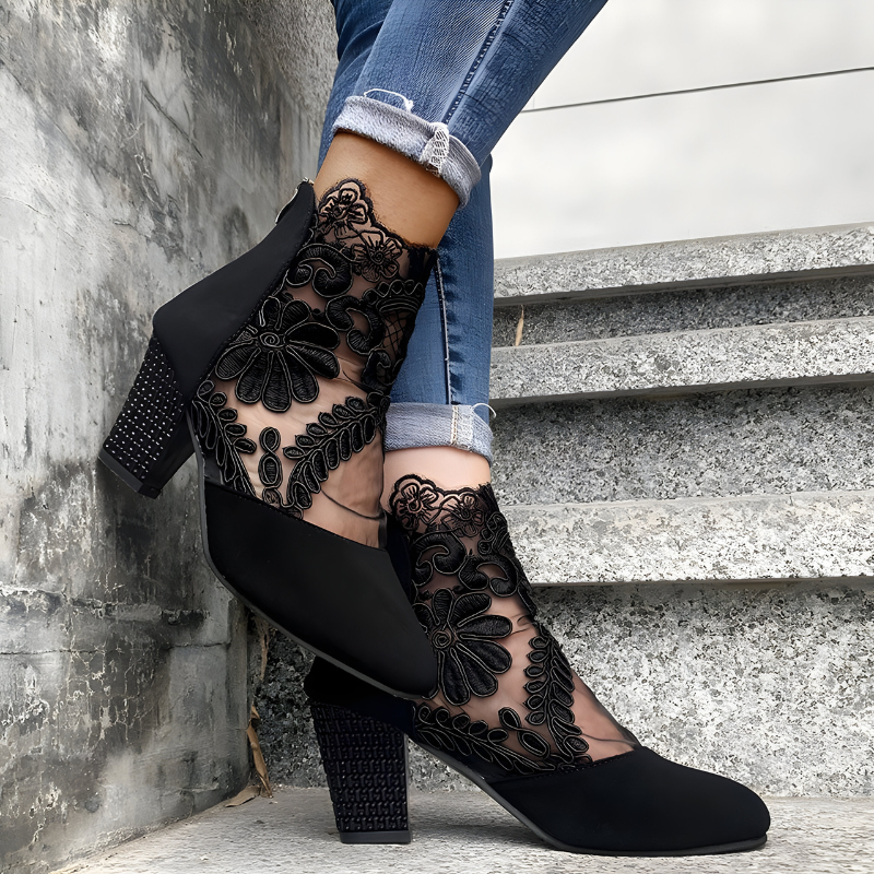 Evelyn | Lace-Mesh Heeled Ankle Boots