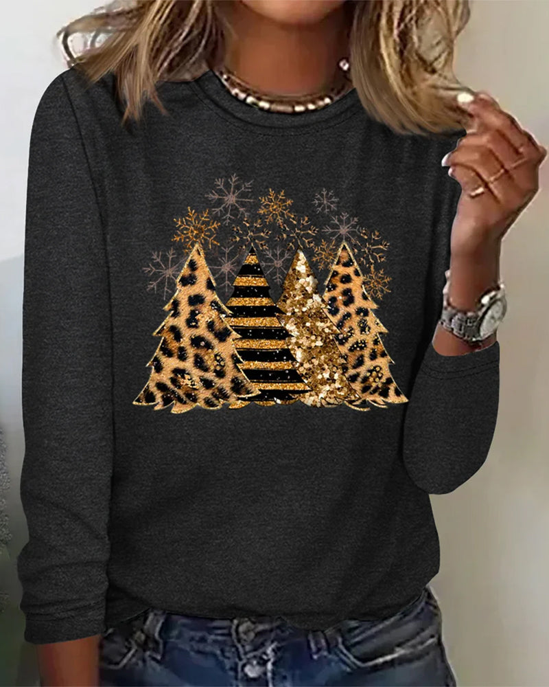 Long Sleeve Top with Christmas Tree Graphic