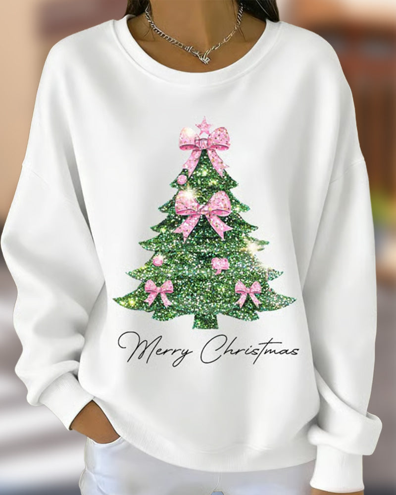 Round Neck Long Sleeve Christmas Printed Sweatshirt