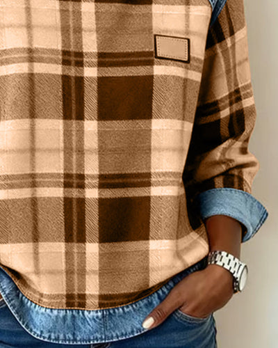 Trendy Checkered Patchwork Sweatshirt