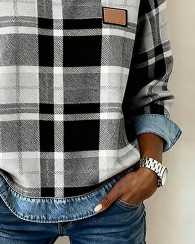 Trendy Checkered Patchwork Sweatshirt