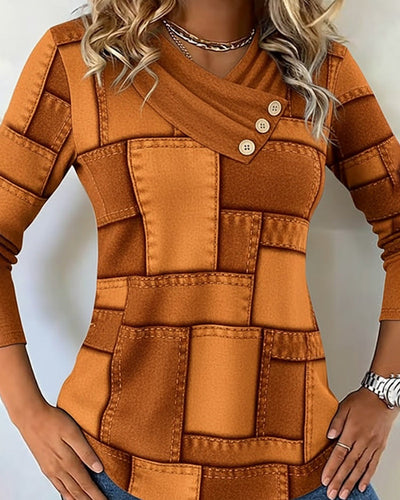 Long Sleeve V-Neck Top with Solid Contrast