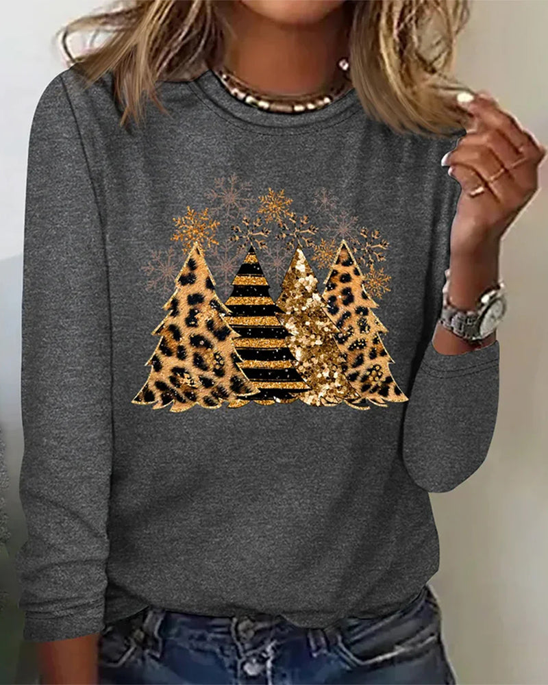 Long Sleeve Top with Christmas Tree Graphic