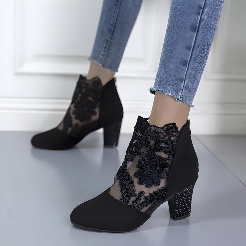 Evelyn | Lace-Mesh Heeled Ankle Boots