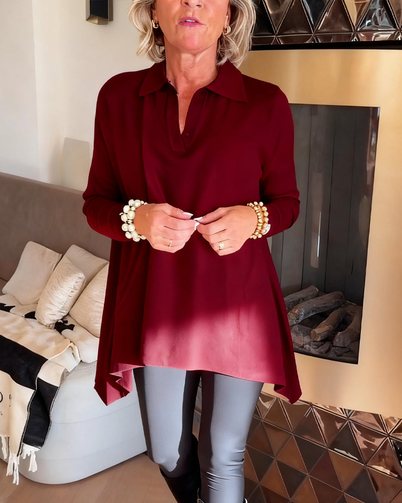 Irregular Collar Top with Long Sleeves