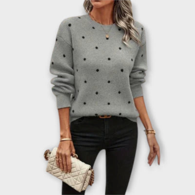 Casual Knitted Sweater with Long Sleeves and Polka Dot Pattern