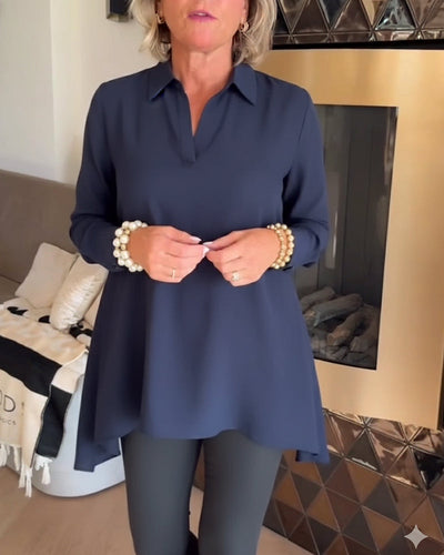 Irregular Collar Top with Long Sleeves