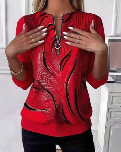 Casual Printed Zip-Up Sweatshirt
