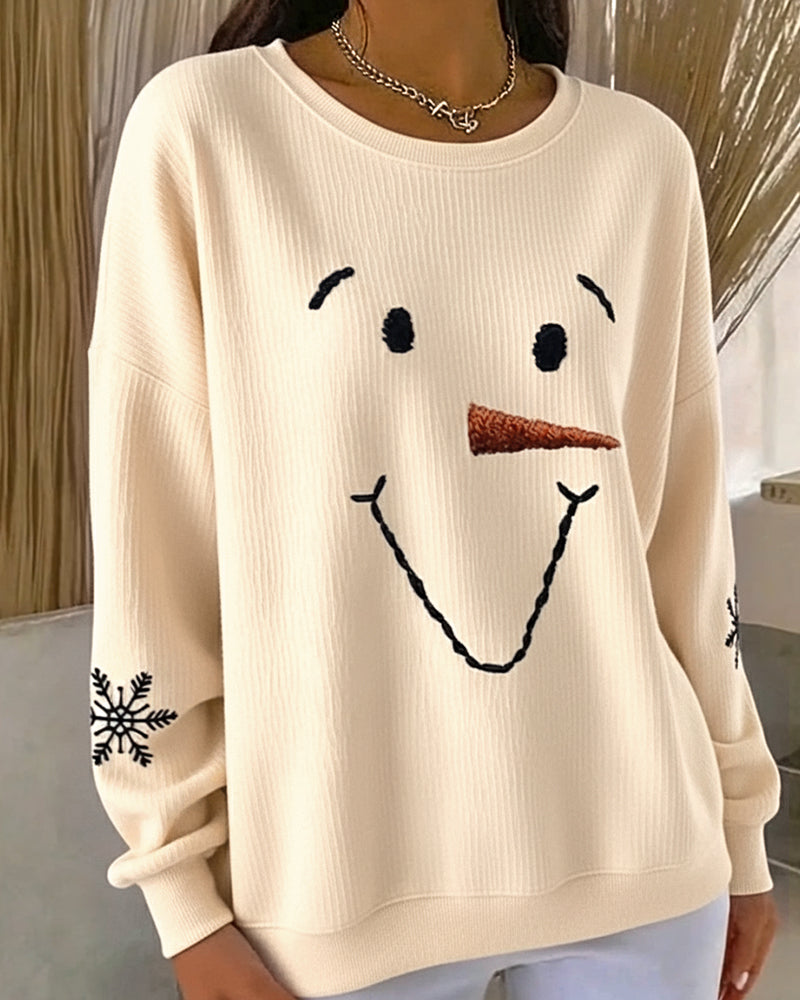 Printed Snowman Sweatshirt with Round Neck