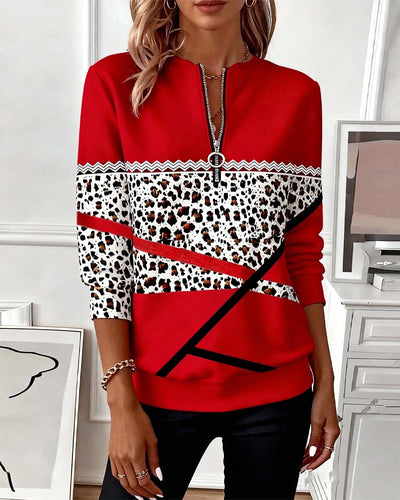 Printed Zip Collar Sweatshirt