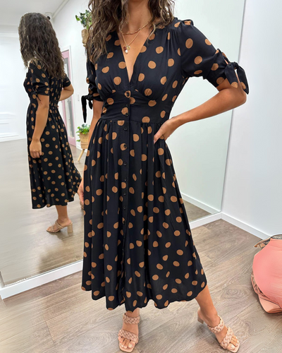 ANKA | Polka Dot Dress with Flared Skirt and Defined Waist