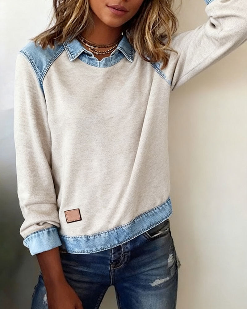 Blouse with fashionable lapels and long sleeves