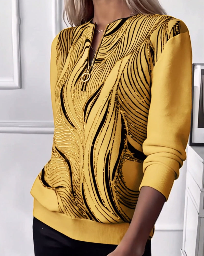 Casual Printed Zip-Up Sweatshirt