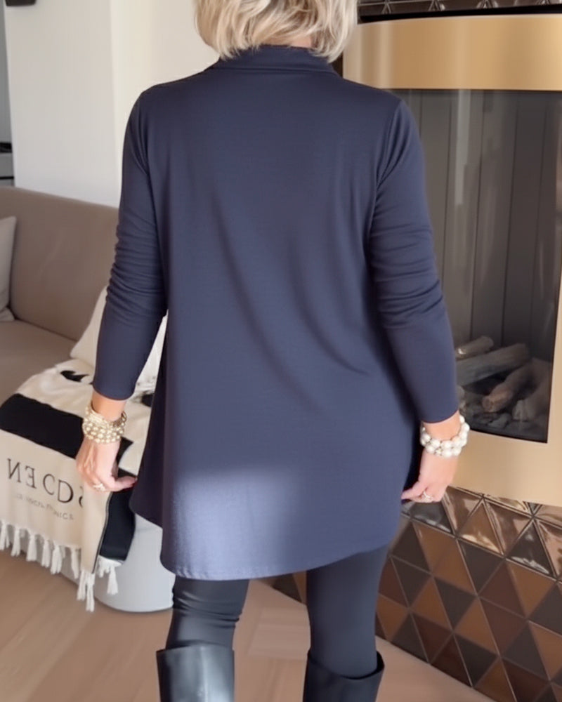 Irregular Collar Top with Long Sleeves