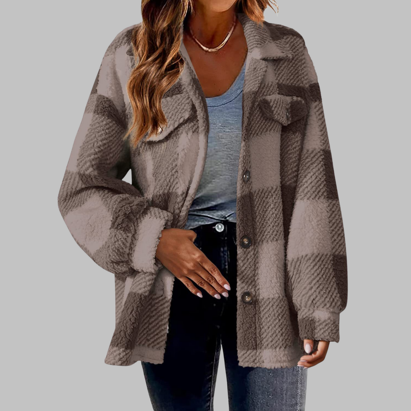 Ermi | Casual Plaid Button Down Long Sleeve Jacket