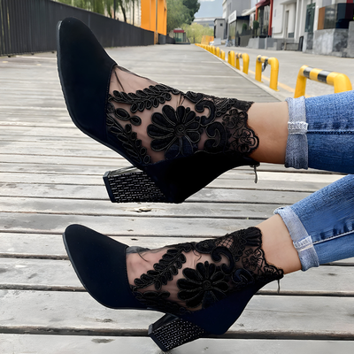 Evelyn | Lace-Mesh Heeled Ankle Boots