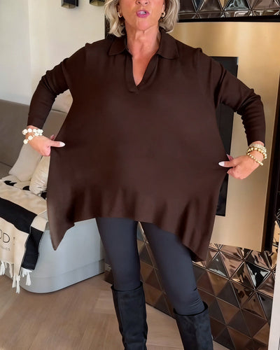 Irregular Collar Top with Long Sleeves