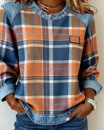 Trendy Checkered Patchwork Sweatshirt