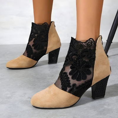 Evelyn | Lace-Mesh Heeled Ankle Boots