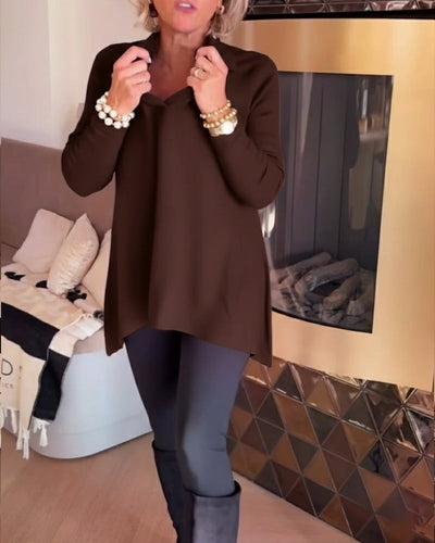 Irregular Collar Top with Long Sleeves
